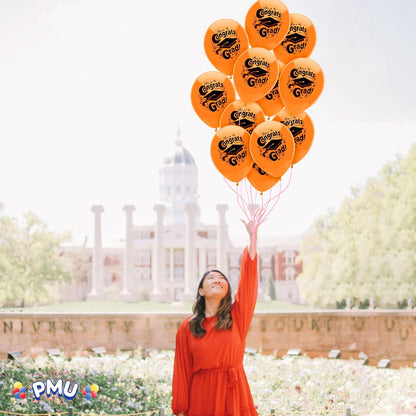PMU Graduation Balloons | Premium Congrats Grad Balloon with All-Over Print Grad Caps-Confetti and Streamers | Graduation Party Supplies & Decorations | Latex Balloons