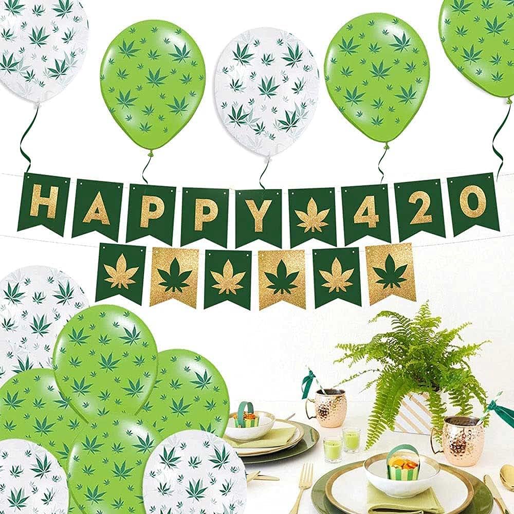 PMU Marijuana Balloons PartyTex 11in with All-Over Print Green Marijuana Leaves