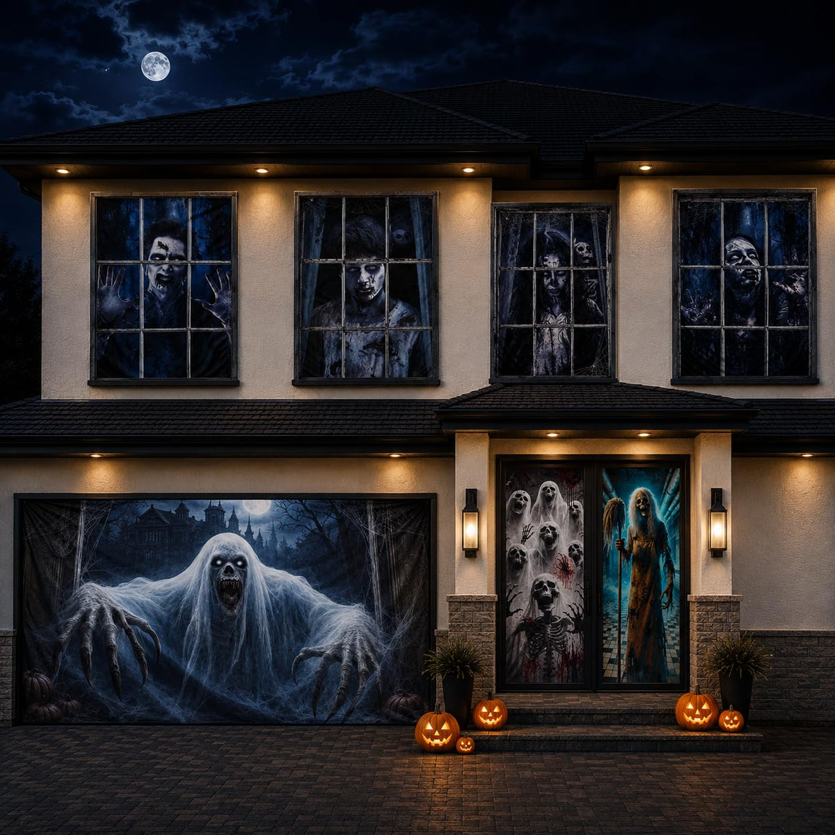 PMU 7 Set Halloween Garage Door Cover Set, 16x7ft, Window & Door Décor