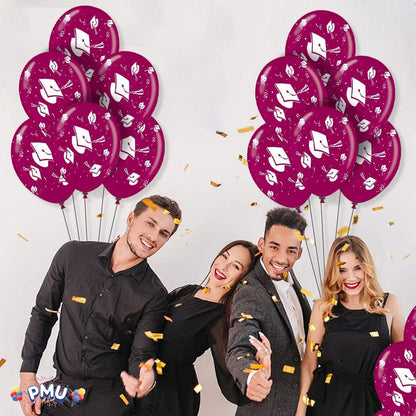 PMU Graduation Balloons | Premium Congrats Grad Balloon with All-Over Print Grad Caps-Confetti and Streamers | Graduation Party Supplies & Decorations | Latex Balloons