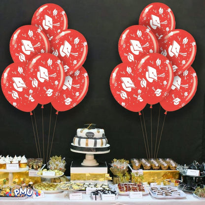 PMU Graduation Balloons | Premium Congrats Grad Balloon with All-Over Print Grad Caps-Confetti and Streamers | Graduation Party Supplies & Decorations | Latex Balloons