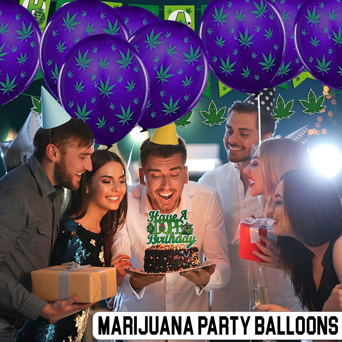 PMU Marijuana Balloons PartyTex 11in with All-Over Print Green Marijuana Leaves