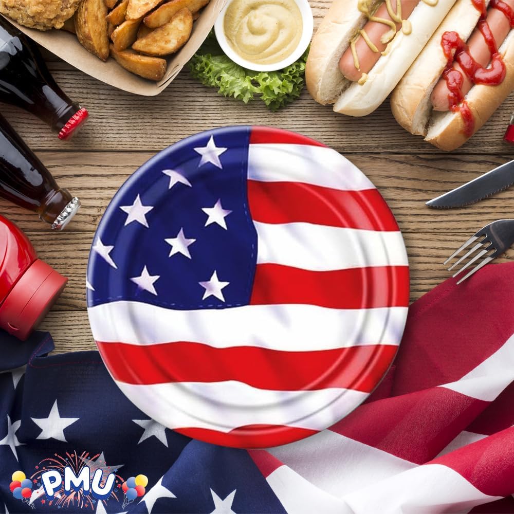 PMU Patriotic Stars and Stripes American Flag Patterned Paper Patriotic Party Tableware