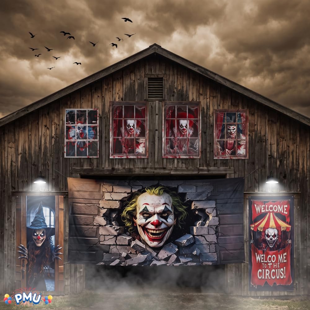 PMU 7 Set Halloween Garage Door Cover Set, 16x7ft, Window & Door Décor