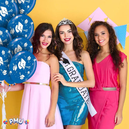PMU Graduation Balloons | Premium Congrats Grad Balloon with All-Over Print Grad Caps-Confetti and Streamers | Graduation Party Supplies & Decorations | Latex Balloons