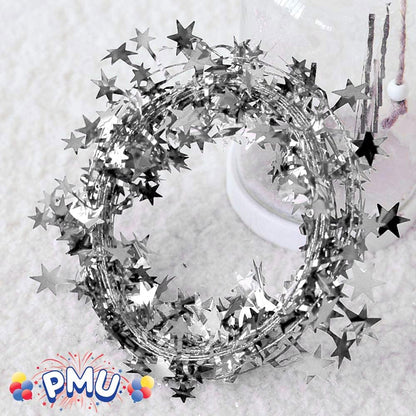 PMU Star Wire Shiny - Garland Halloween, Christmas Party, Wedding, Birthday, Festive Home Decoration Ornament 25ft Tinsel