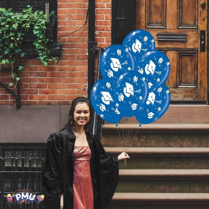 PMU Graduation Balloons | Premium Congrats Grad Balloon with All-Over Print Grad Caps-Confetti and Streamers | Graduation Party Supplies & Decorations | Latex Balloons