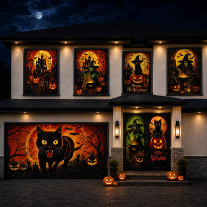 PMU 7 Set Halloween Garage Door Cover Set, 16x7ft, Window & Door Décor