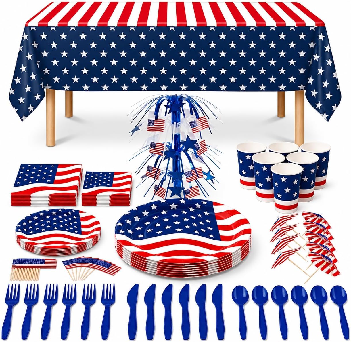 PMU Patriotic American Flag Party Picks & Drink Umbrellas – 4th of July Cupcake Toppers, Toothpick Flags, Cocktail Picks & Memorial Day Party Decorations
