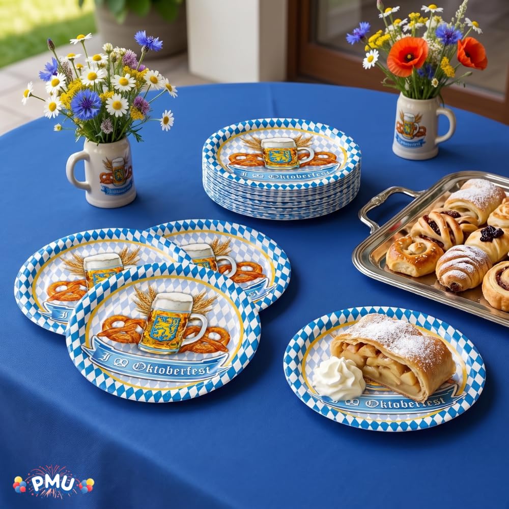 PMU Oktoberfest 9 Inch Dessert Plates, German Beer Festival Party Tableware