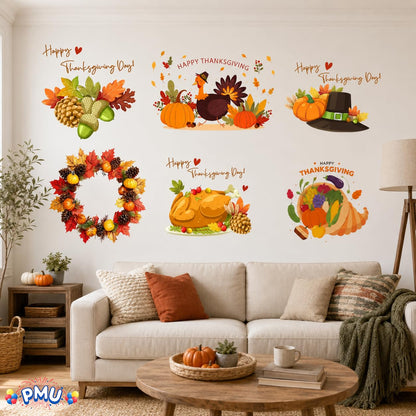 PMU Thanksgiving Wall Stickers, Fall Decals, Harvest Wall Decor