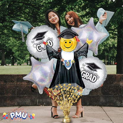 PMU Gradburst Balloon Weight Centerpiece 15 Inch with Die-Cut Metallic