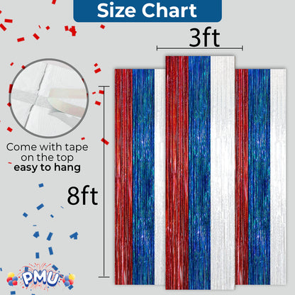 PMU Metallic Fringe Curtains | Metallic Foil Fringe Backdrop Curtains | Fringe Backdrop for Graduation, Birthday Party Decorations, Baby Shower, Disco Party |3ft x 8ft