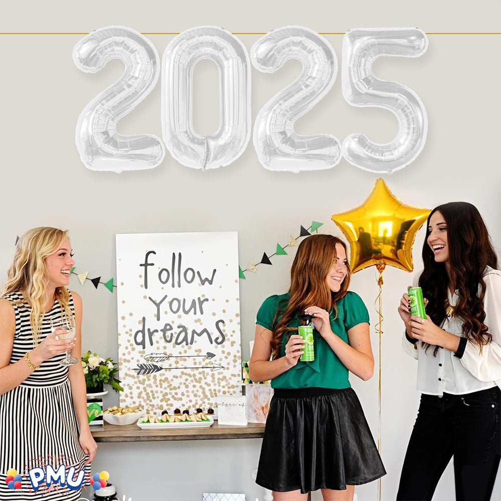 PMU New Year's Eve Party "2025" 16inch, 30inch, & 40inch in Number Mylar Balloons 2025 New Year, Graduation, Birthday, Special Events Accessories Party Celebration (4/pkg) Pkg/1