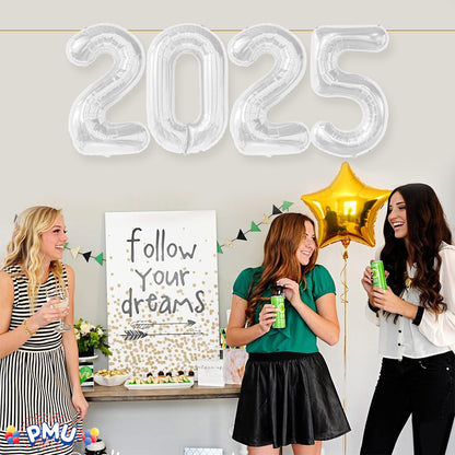 PMU New Year's Eve Party "2025" 16inch, 30inch, & 40inch in Number Mylar Balloons 2025 New Year, Graduation, Birthday, Special Events Accessories Party Celebration (4/pkg) Pkg/1