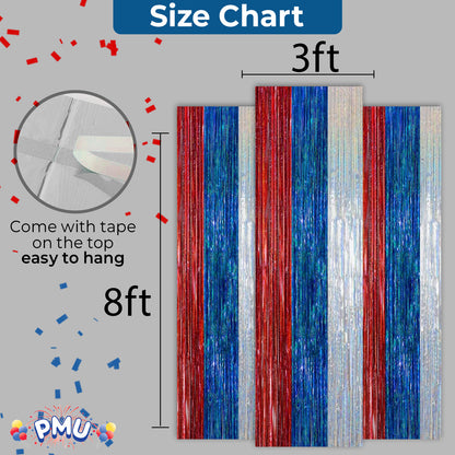 PMU Metallic Fringe Curtains | Metallic Foil Fringe Backdrop Curtains | Fringe Backdrop for Graduation, Birthday Party Decorations, Baby Shower, Disco Party |3ft x 8ft