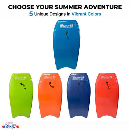 PMU 33 Inch Printed Bodyboard - Lightweight Wrist Leash Slick Bottom Boogie Board for Beach, Sea & Pool - Surfing Board for Kids, Teens & Adults Wave Conditions Pkg/1