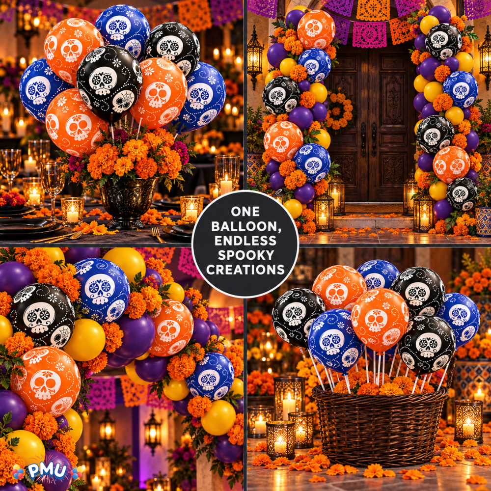 PMU Halloween Balloons - Small Latex Balloons for Halloween Ghost Theme & Birthday Parties, Trick-or-Treat, Party Favors & Decoration Supplies - 11 Inch