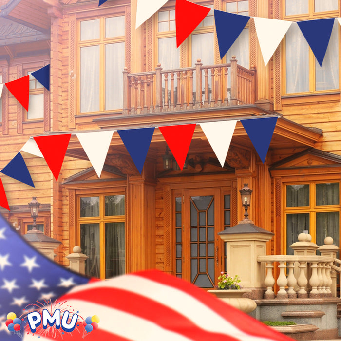 PMU Patriotic Outdoor Pennant Banner Red, White and Blue 17in. X 30ft