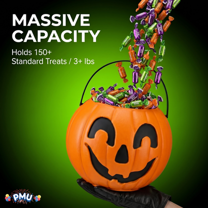 PMU Halloween Trick or Treat Jack-O-Lantern Carry Jack - Halloween Pumpkin Decorations - Candy Gift Basket for Kids - Pumpkin Bucket with Handles - 9 Inch w/Handle - Orange