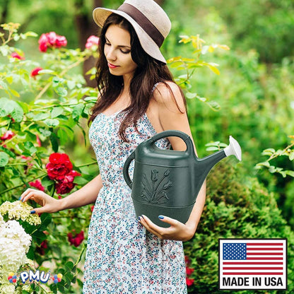 PMU 2 Gallon Watering Can - Garden Watering Can for Indoor & Outdoor Plants - Plastic Water Can with Detachable Sprinkler Head - Large Water Pot, Made in USA