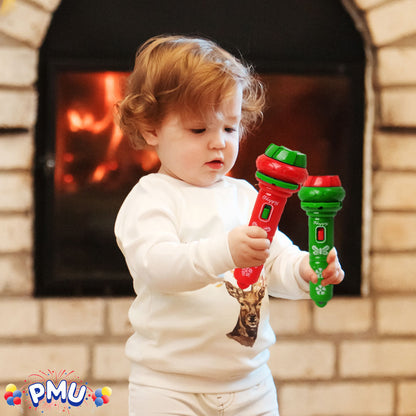 PMU Christmas Light Up Door Cover 30 Inch x 60 Inch and Flashlight Projector for Kids
