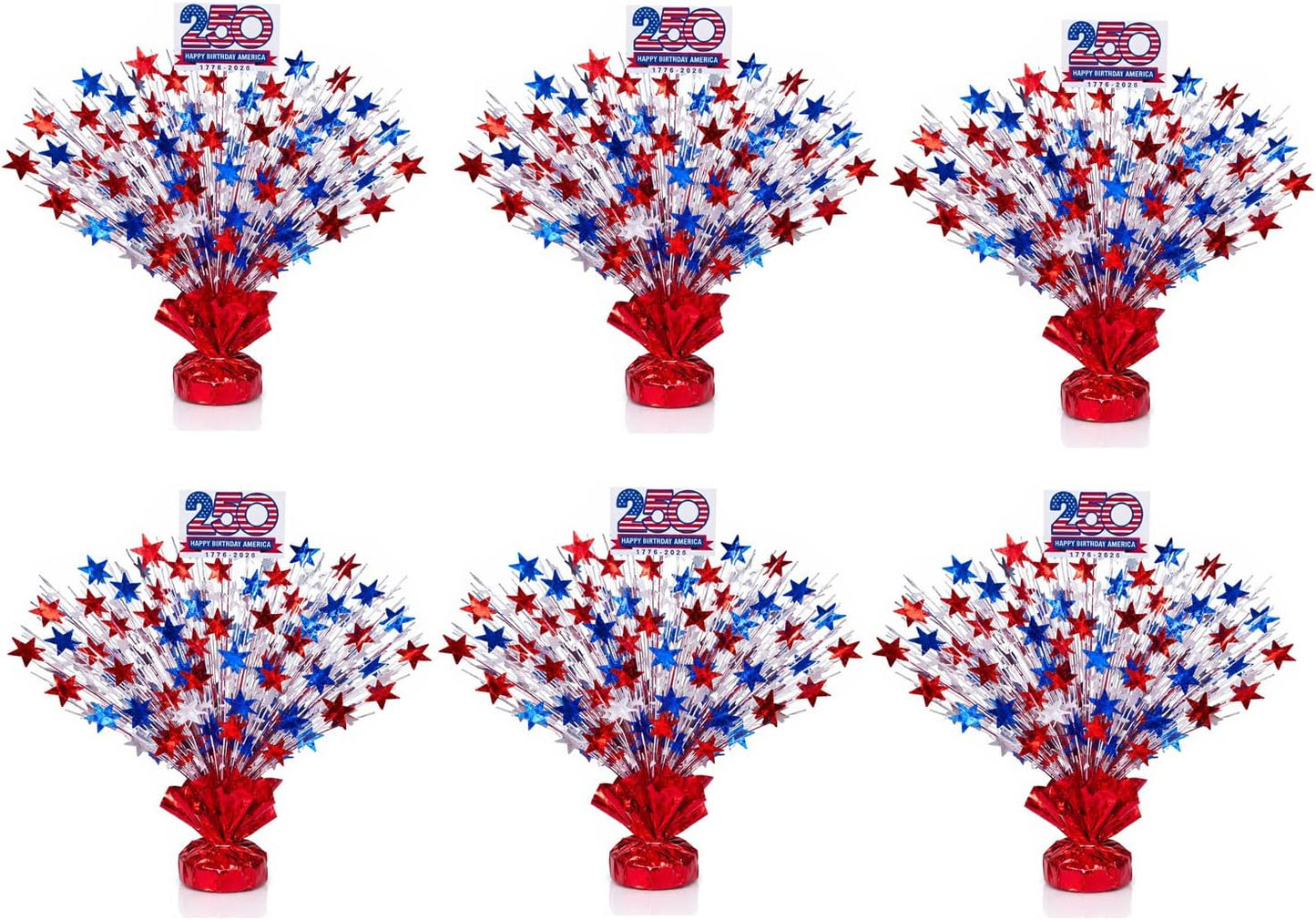PMU Star Metallic Foil Spray Centerpiece Red White & Blue Patriotic Balloon Weights, 4th of July Decorations 15in / 7.34cm