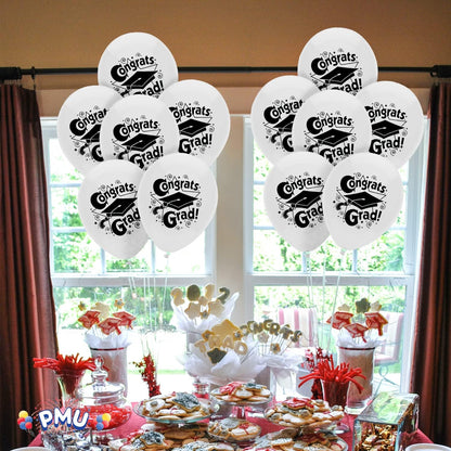 PMU Graduation Balloons | Premium Congrats Grad Balloon with All-Over Print Grad Caps-Confetti and Streamers | Graduation Party Supplies & Decorations | Latex Balloons