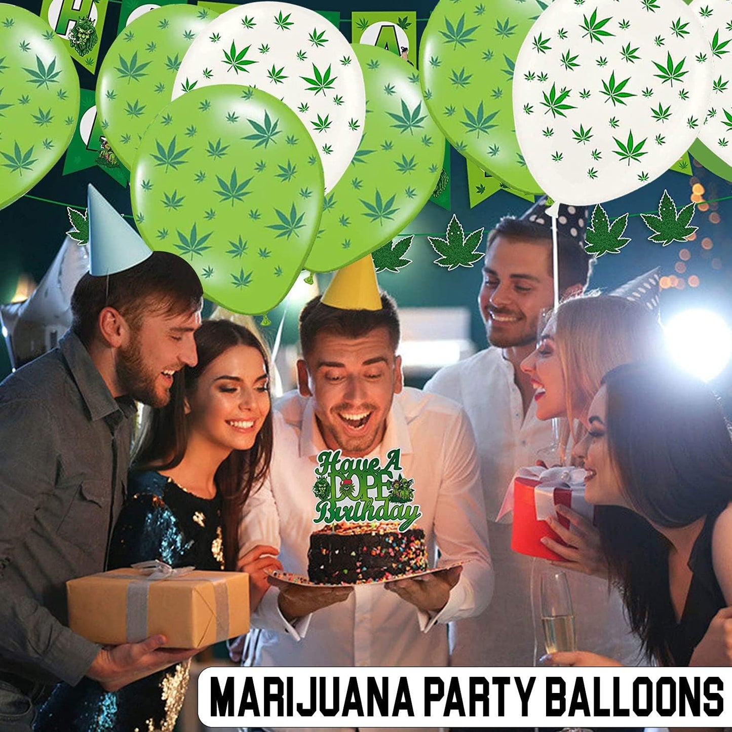 PMU Marijuana Balloons PartyTex 11in with All-Over Print Green Marijuana Leaves