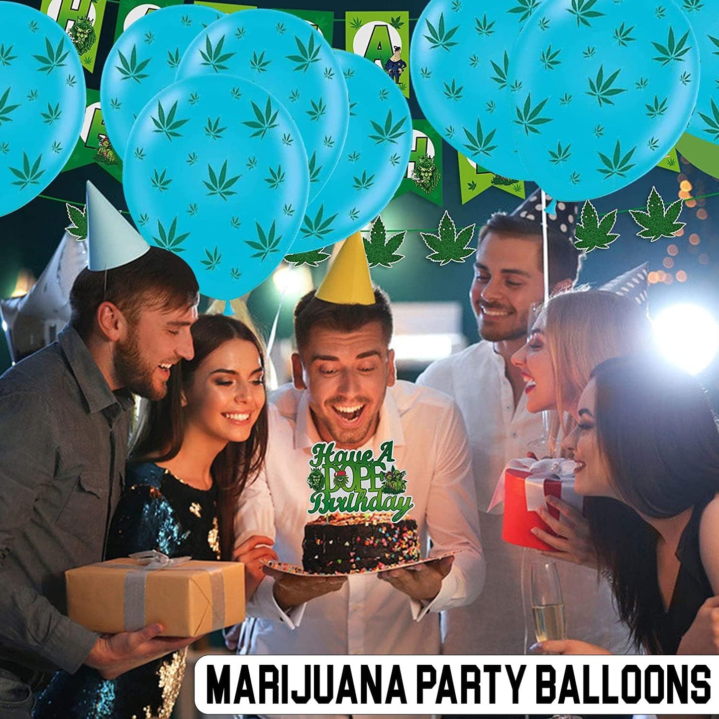 PMU Marijuana Balloons PartyTex 11in with All-Over Print Green Marijuana Leaves