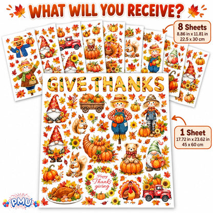 PMU Thanksgiving Wall Stickers, Fall Decals, Harvest Wall Decor