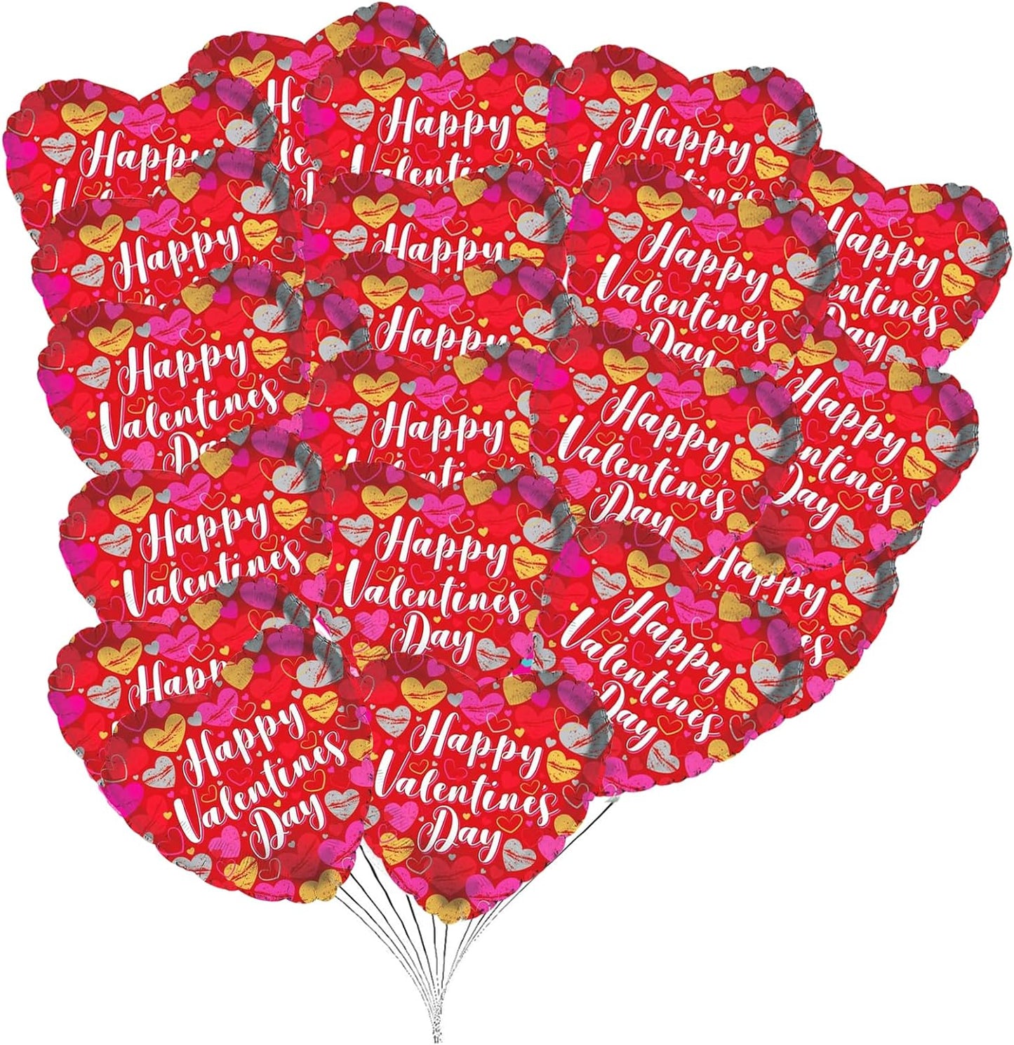 PMU Heart Shaped Happy Valentine's Day Balloons 18-Inch Mylar Idea Gift for Him or Her & Valentine Party Decorations