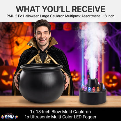 PMU Cauldron Set, Black Cauldron w/Mist Maker & Multicolor Fogger