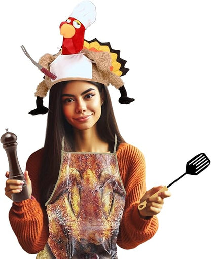 PMU Thanksgiving Plush Chef Turkey Hat and Turkey Apron Set Party Costume Accessories (2/Pkg) Pkg/1