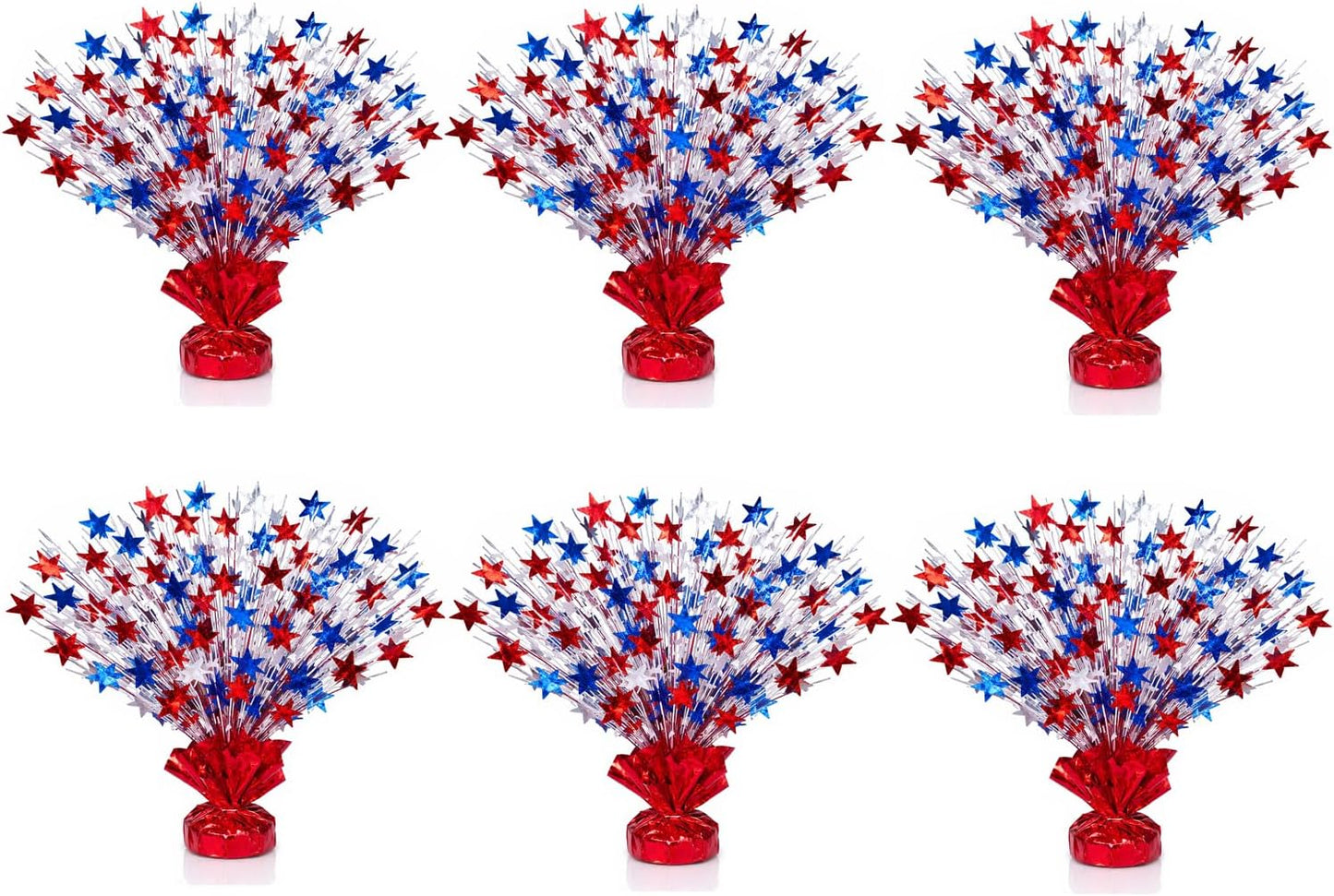 PMU Star Metallic Foil Spray Centerpiece Red White & Blue Patriotic Balloon Weights, 4th of July Decorations 15in / 7.34cm