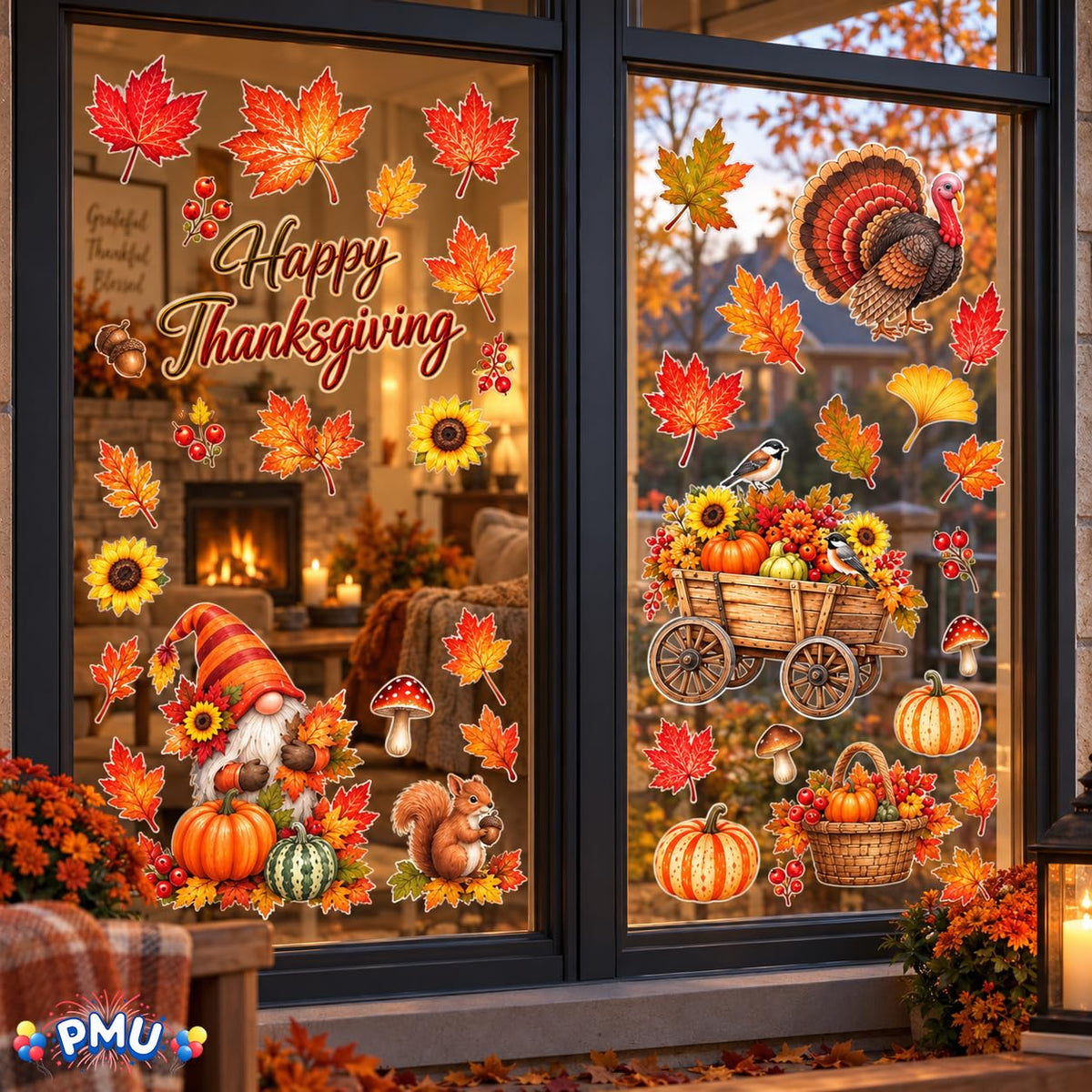 PMU Thanksgiving Wall Stickers, Fall Decals, Harvest Wall Decor
