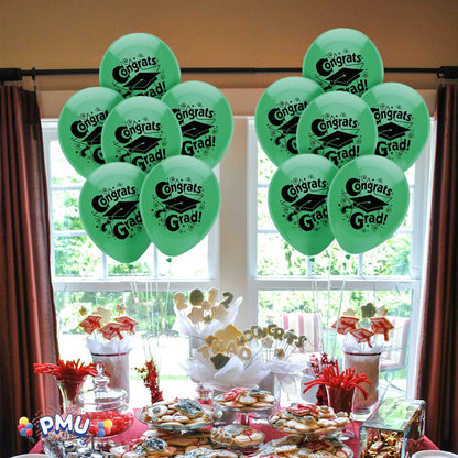 PMU Graduation Balloons | Premium Congrats Grad Balloon with All-Over Print Grad Caps-Confetti and Streamers | Graduation Party Supplies & Decorations | Latex Balloons