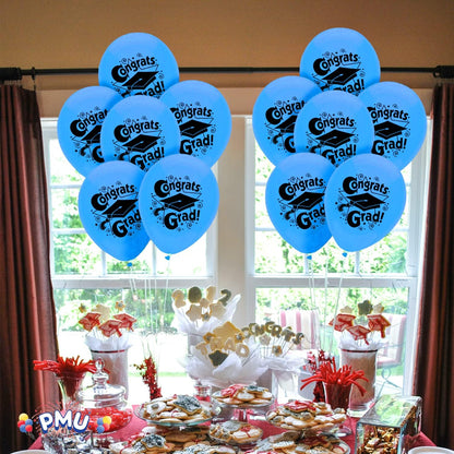 PMU Graduation Balloons | Premium Congrats Grad Balloon with All-Over Print Grad Caps-Confetti and Streamers | Graduation Party Supplies & Decorations | Latex Balloons