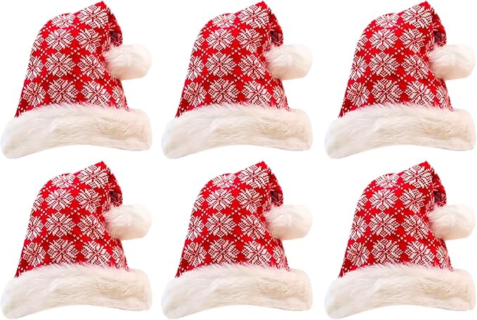 PMU Snowflake Santa Hat Red and White Christmas Hat for Adults, Funny Xmas Costume, Santa's Helper Headwear