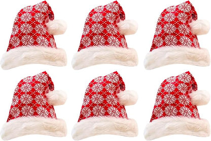 PMU Snowflake Santa Hat Red and White Christmas Hat for Adults, Funny Xmas Costume, Santa's Helper Headwear