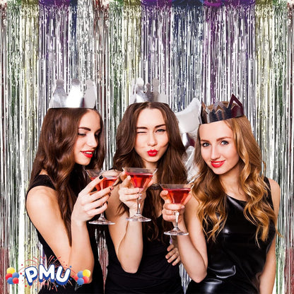 PMU Metallic Fringe Curtains | Metallic Foil Fringe Backdrop Curtains | Fringe Backdrop for Graduation, Birthday Party Decorations, Baby Shower, Disco Party |3ft x 8ft