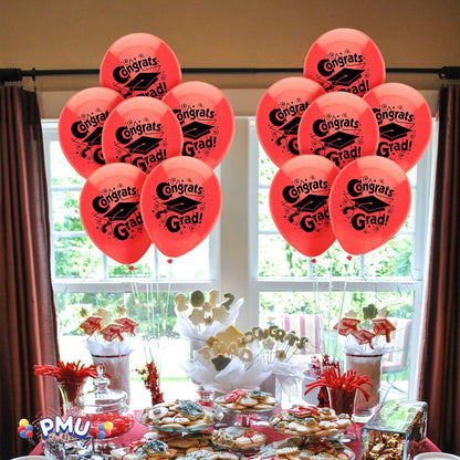 PMU Graduation Balloons | Premium Congrats Grad Balloon with All-Over Print Grad Caps-Confetti and Streamers | Graduation Party Supplies & Decorations | Latex Balloons