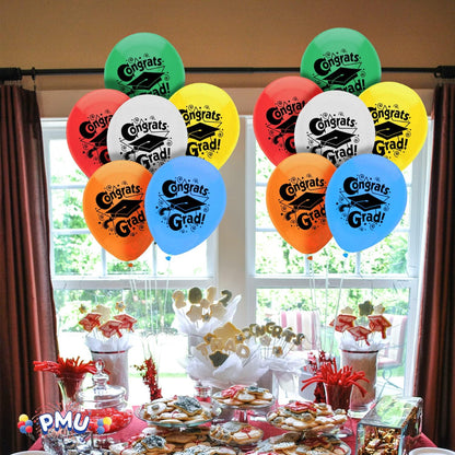 PMU Graduation Balloons | Premium Congrats Grad Balloon with All-Over Print Grad Caps-Confetti and Streamers | Graduation Party Supplies & Decorations | Latex Balloons