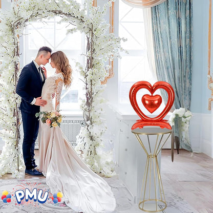 PMU 18-Inch Valentine's Day Heart Shaped Air Inflated Standing Open Heart Tabletop Mylar Foil Balloon