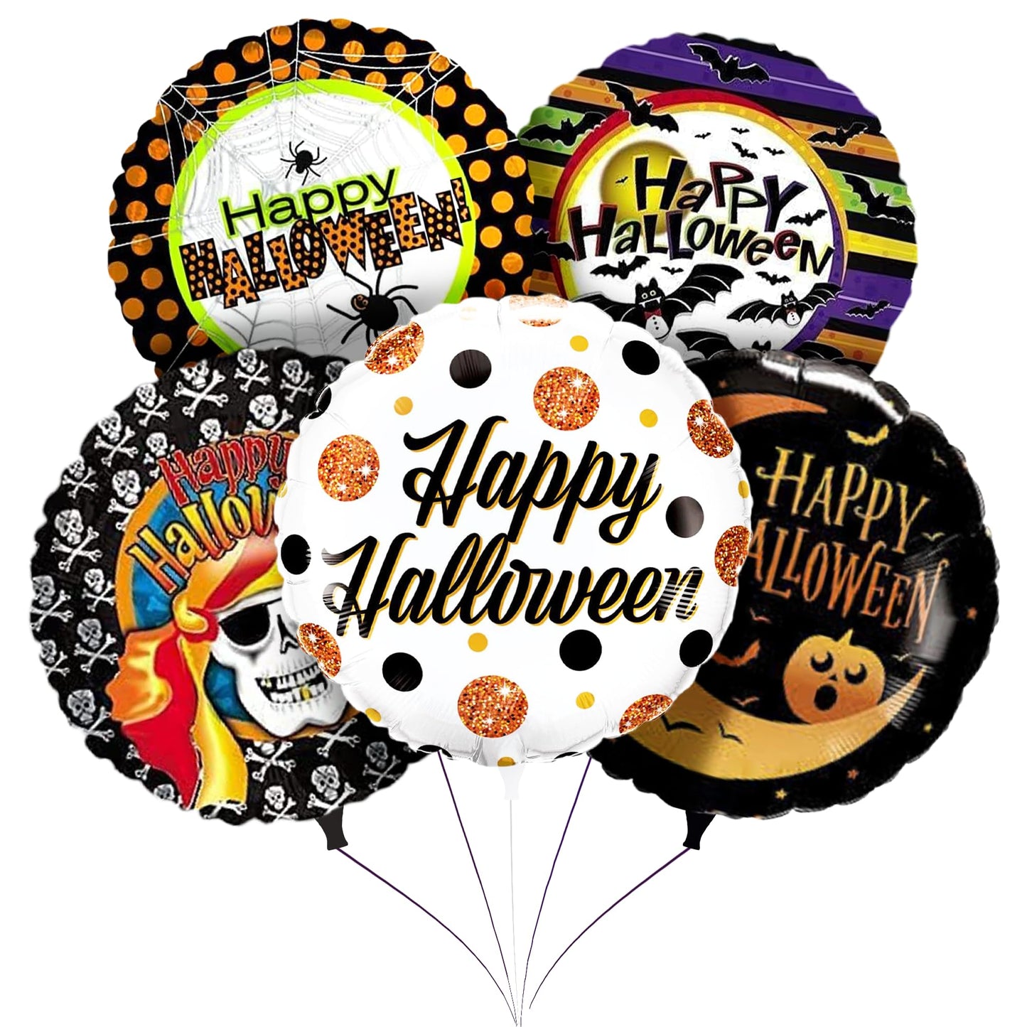 PMU Halloween Foil Balloons 18 Inch, Fun Mylar Balloons for Halloween Party Décor