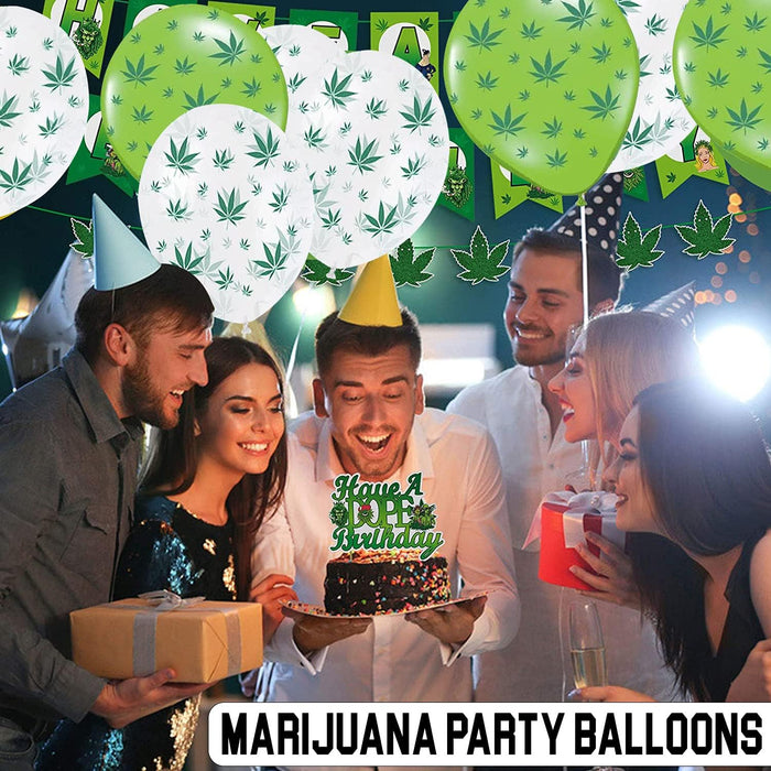 PMU Marijuana Balloons PartyTex 11in with All-Over Print Green Marijuana Leaves