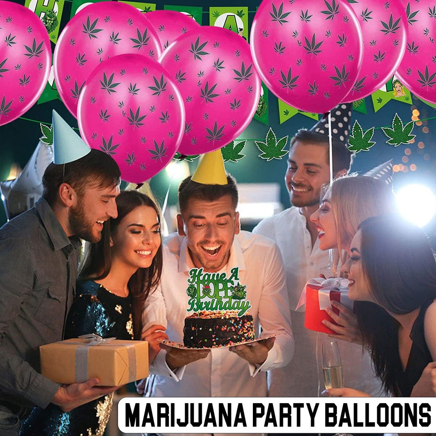 PMU Marijuana Balloons PartyTex 11in with All-Over Print Green Marijuana Leaves