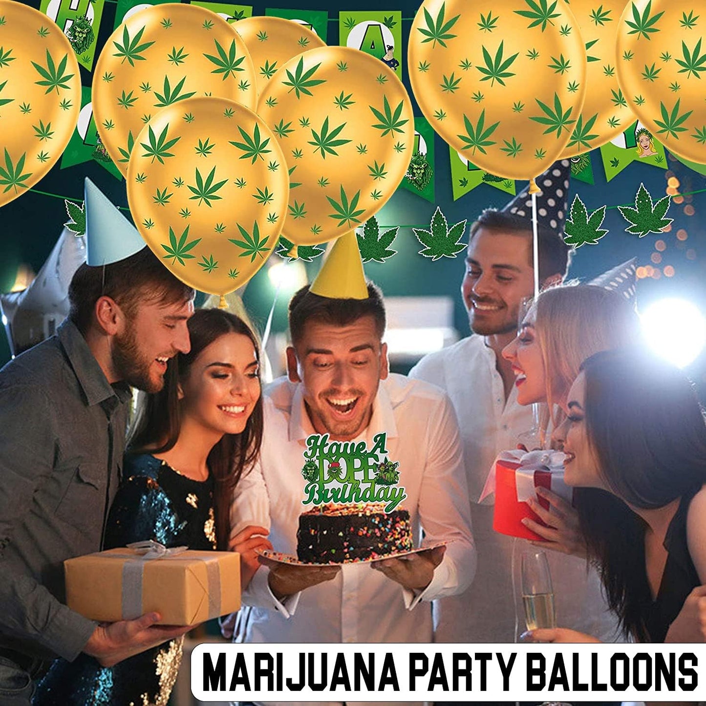 PMU Marijuana Balloons PartyTex 11in with All-Over Print Green Marijuana Leaves