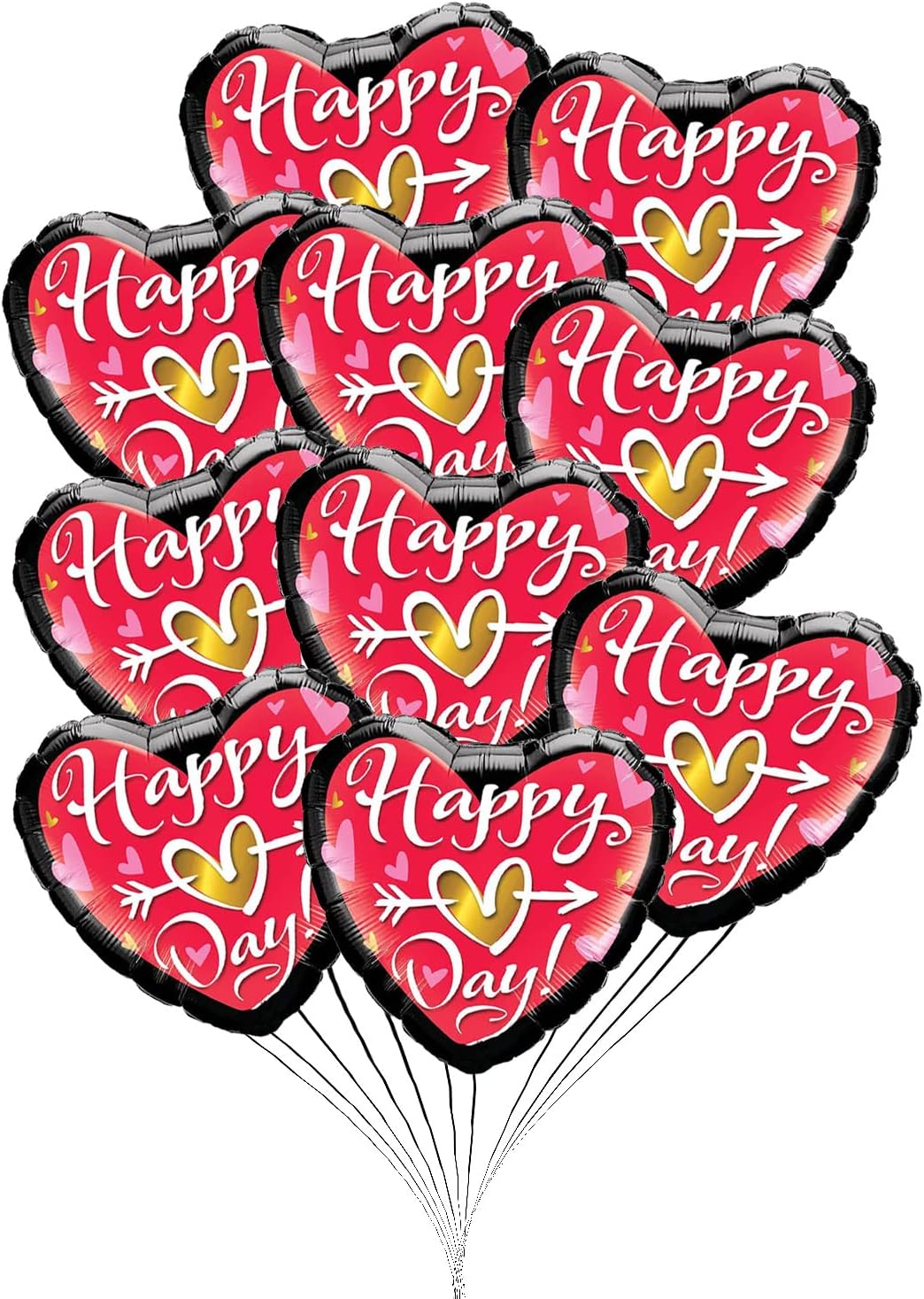 PMU Heart Shaped Happy Valentine's Day Balloons 18-Inch Mylar Idea Gift for Him or Her & Valentine Party Decorations