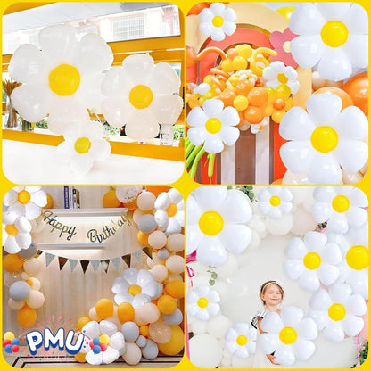 PMU Mylar White Daisy Flower Shaped Mylar Balloon - Party Decorations for Birthday Wedding Baby Shower Party Decorations Supplies